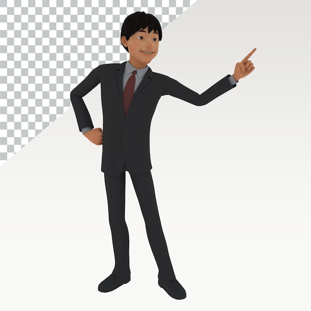 a cartoon figure shows a man pointing to the left
