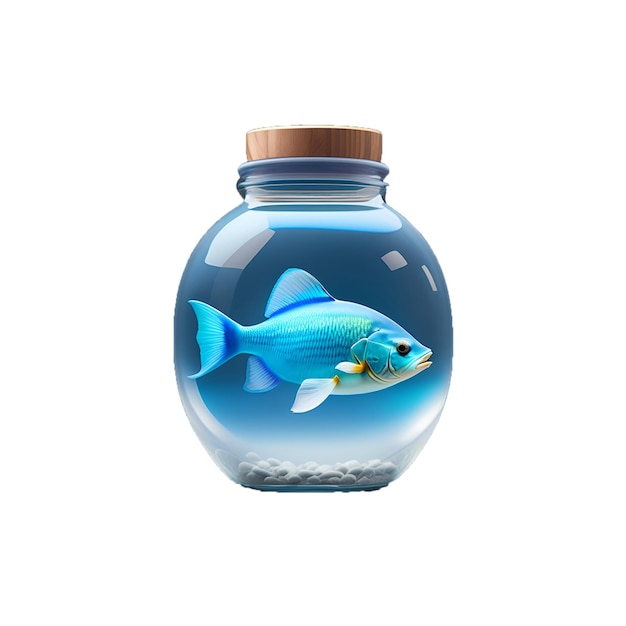 Cartoon fish icon in jar