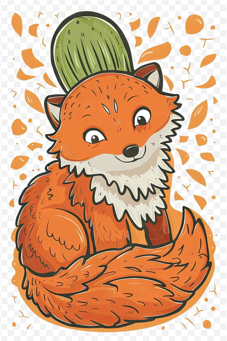PSD a cartoon of a fox with a hat on his head