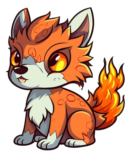 A cartoon fox with a tail that says'fire'on it