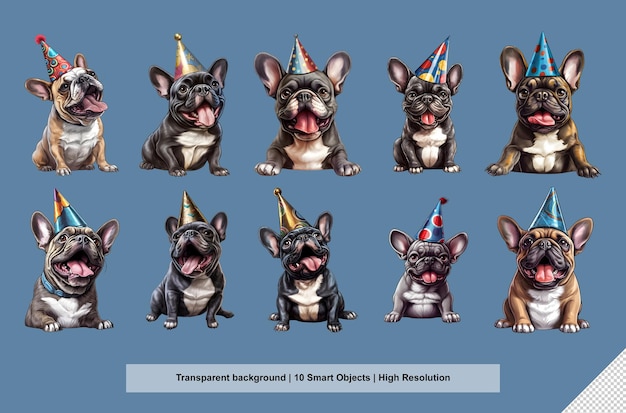 PSD cartoon french bulldog collection with on transparent background