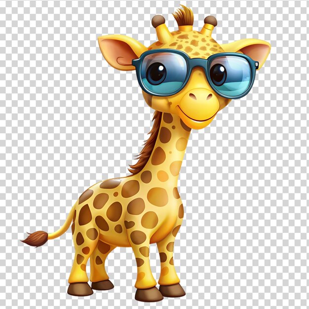 PSD cartoon giraffe with sunglasses isolated on transparent background