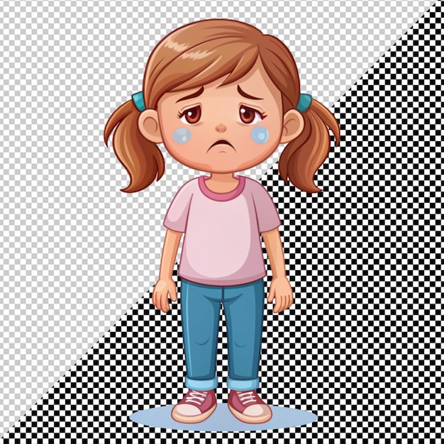 PSD cartoon girl crying on transparent background