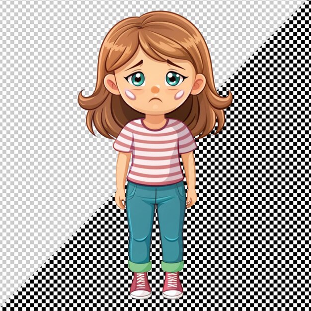 PSD cartoon girl crying on transparent background