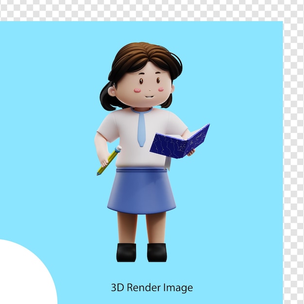 A cartoon of a girl holding a book and a pencil