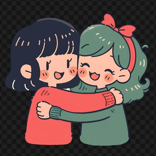 A cartoon of a girl hugging another woman
