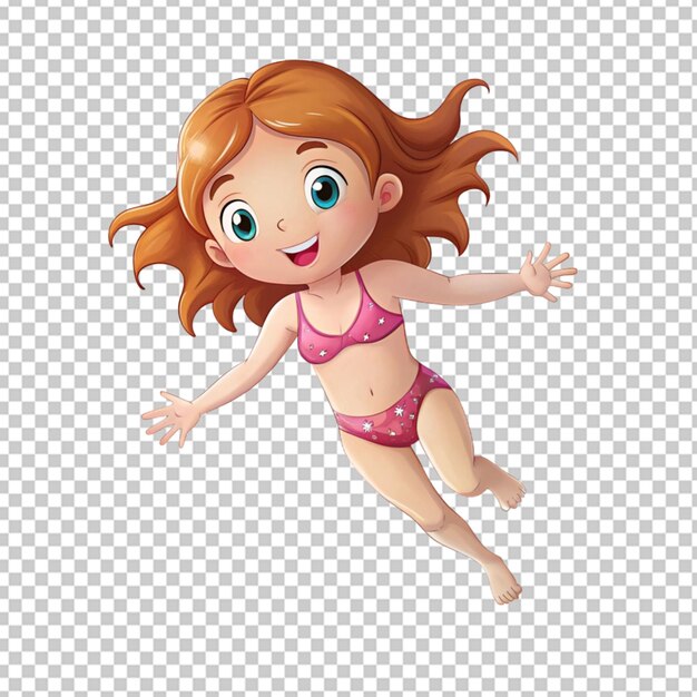 PSD cartoon girl practice swimming