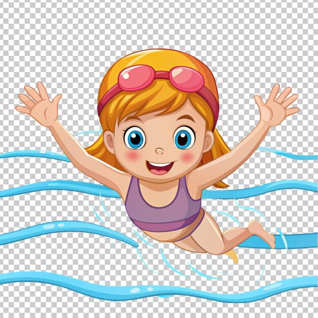 PSD cartoon girl practice swimming