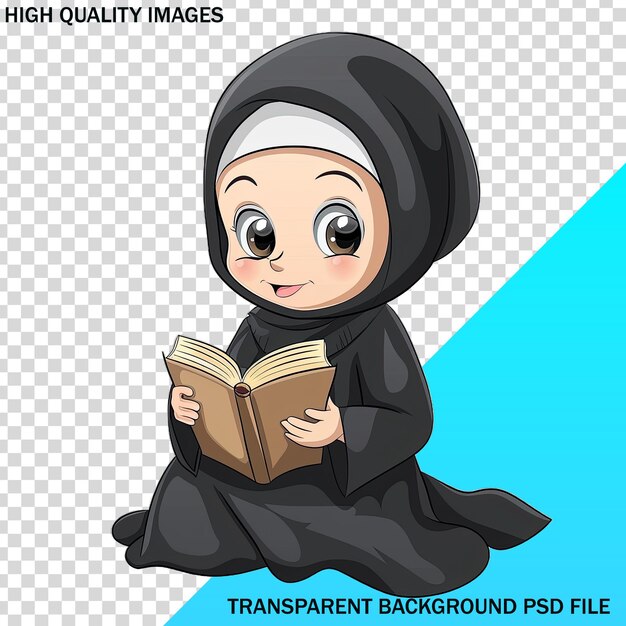 PSD a cartoon of a girl reading high quality and high quality