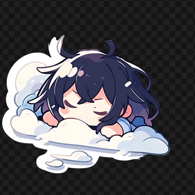 PSD a cartoon of a girl sleeping in the clouds with the words quot sleeping quot on the cloud