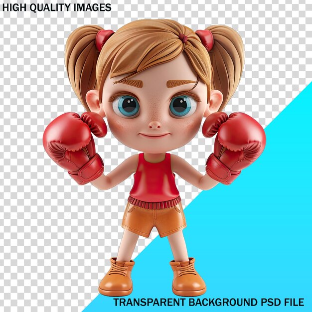 PSD a cartoon girl with a red shirt and boxing gloves