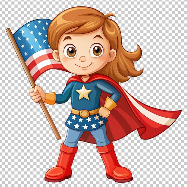 PSD cartoon girl with usa flag