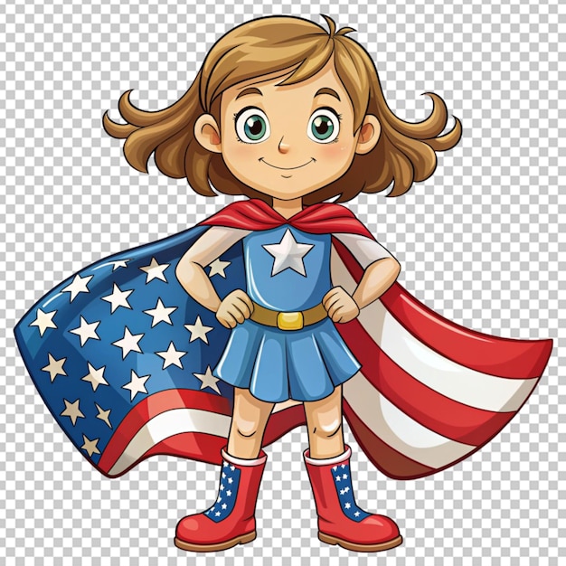 PSD cartoon girl with usa flag