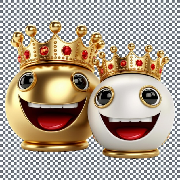 PSD cartoon gold emoji with crown isolated on transparent background