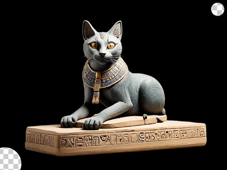 PSD cartoon golden stone blank board with egyptian black cat png transparent
