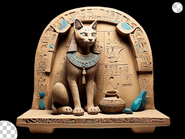 PSD 金色の絵画エジプトの黒猫の透明な絵板