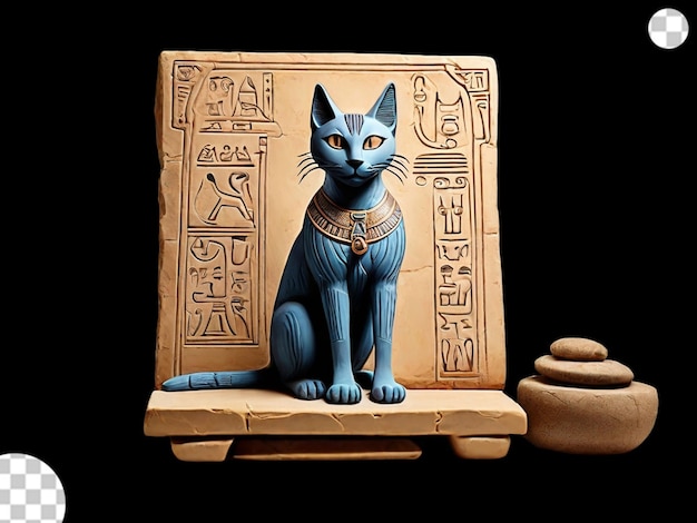 PSD cartoon golden stone blank board with egyptian black cat png transparent