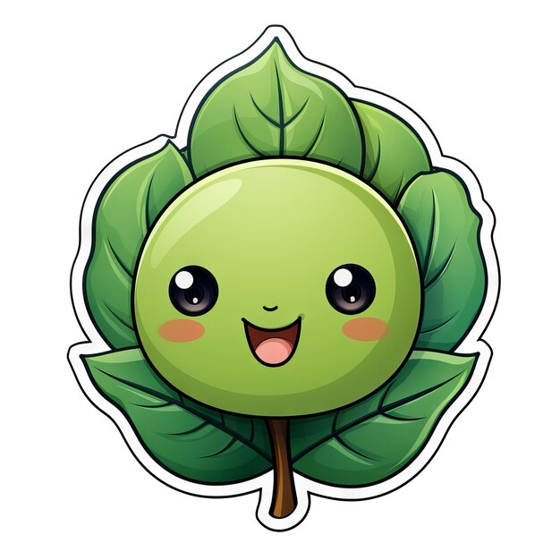 PSD cartoon green plant sticker with leaves on transparent background created with generative ai technology