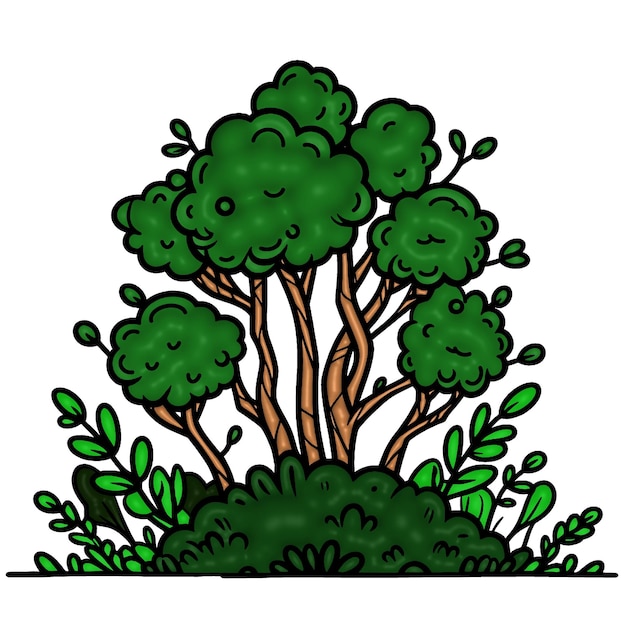 Cartoon Groene boom en struik