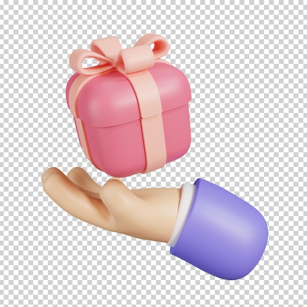 Cartoon hand holding gift box isolated online shopping icon 3d render illustration