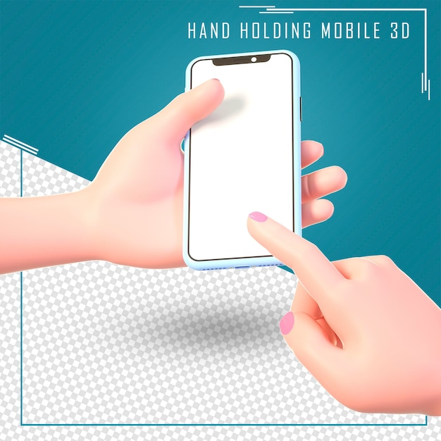 Cartoon hand holding a phone on white background