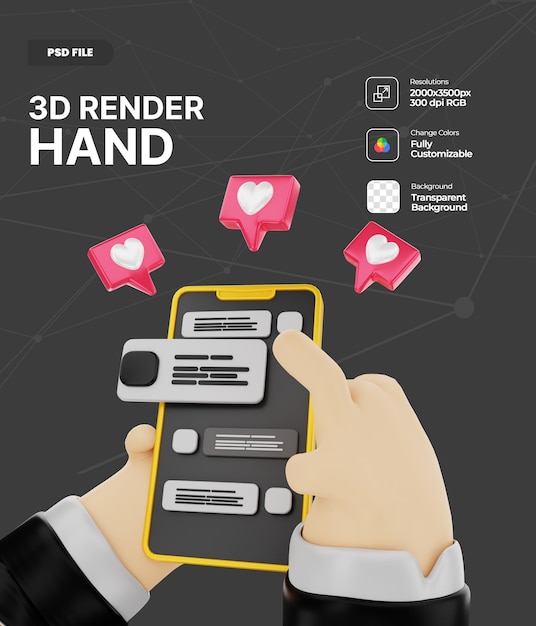 cartoon hand holding phone