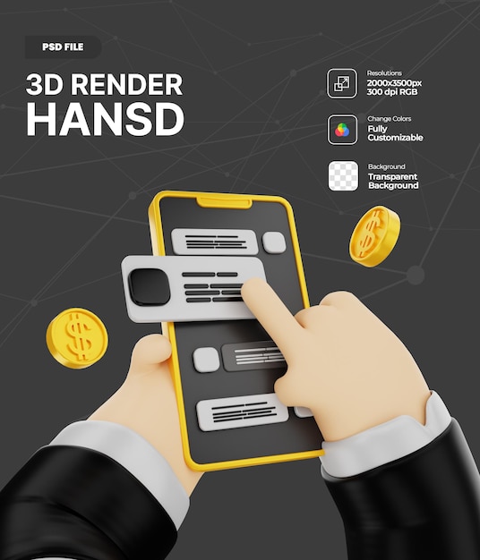 PSD cartoon hand holding phone