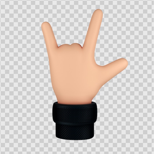 PSD cartoon hand with rock gesture, horns gesture 3d render isolated