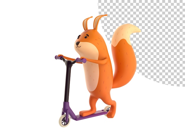 PSD cartoon happy squirrel on a stunt scooter 3d children's illustration