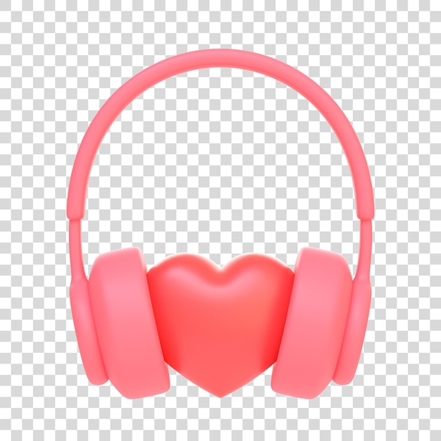 Cartoon headphones with heart isolated on white background Minimal creative concept 3D render