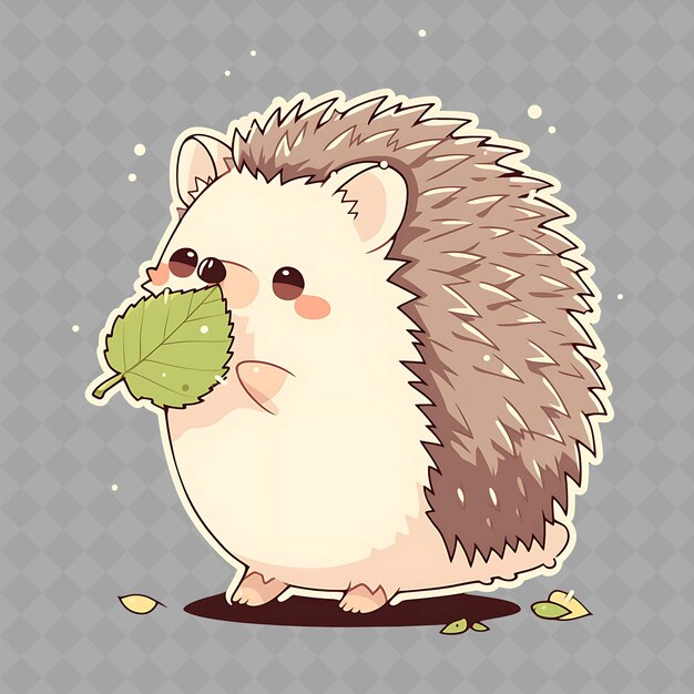 PSD a cartoon of a hedgehog with a leaf on its nose