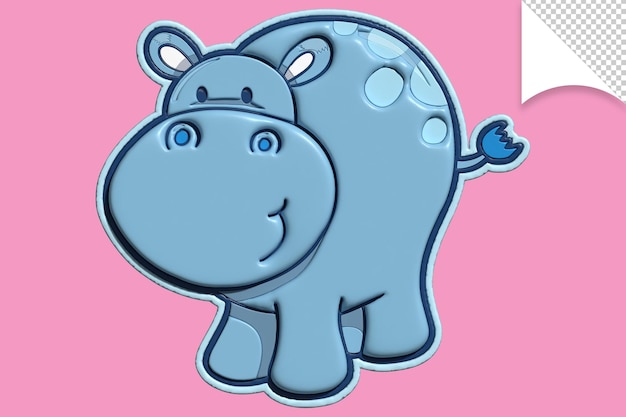 PSD a cartoon hippo with a blue cap and a pink background.