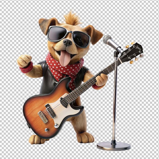 PSD cartoon hond gekleed als een rockstar doorzichtige achtergrond