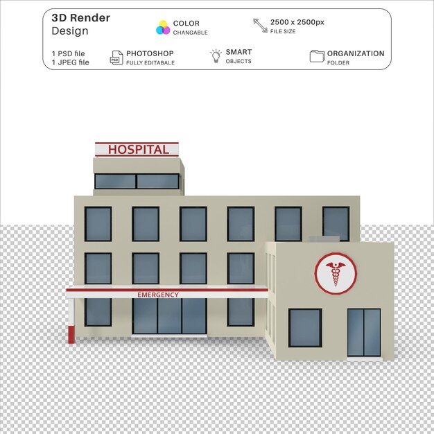 PSD edificio dell'ospedale di cartoni animati modellazione 3d file psd