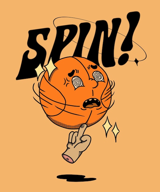 PSD cartoon illustratie een basketbal dat blijft draaien