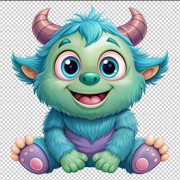 PSD cartoon illustration of a cute little monster with big eyes and a big smile