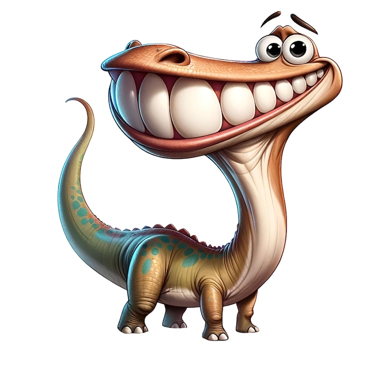 PSD cartoon illustration of a funny brachiosaurus dinosaur