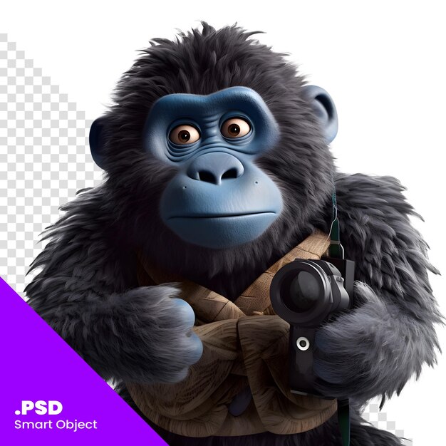 Cartoon illustration of a gorilla with a gun in his hand psd template