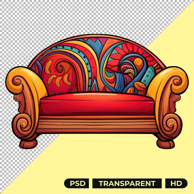 PSD cartoon illustration of an indian couch isolated on transparent background