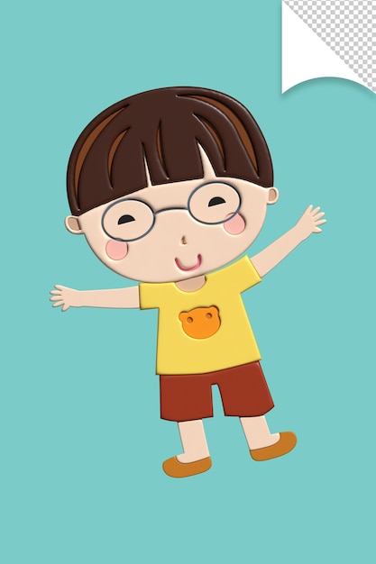 Cartoon illustration of a boy wearing glasses and a yellow shirt