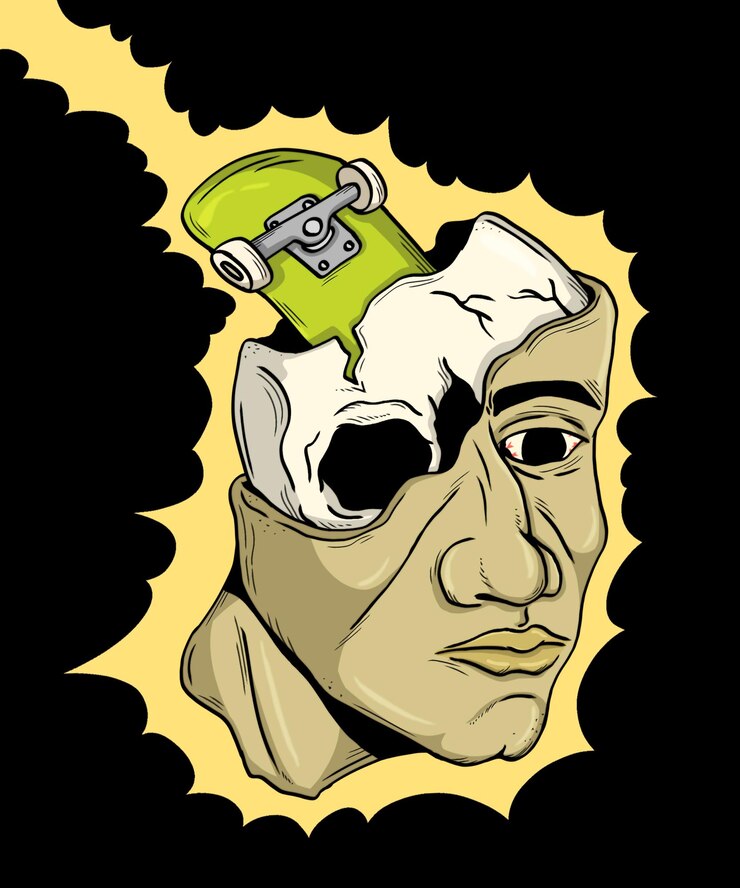 PSD cartoon illustration skateboarding is always on my mind