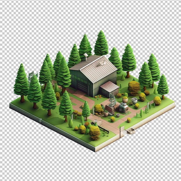 PSD cartoon illustration white background 3d icon modern tree farm facility