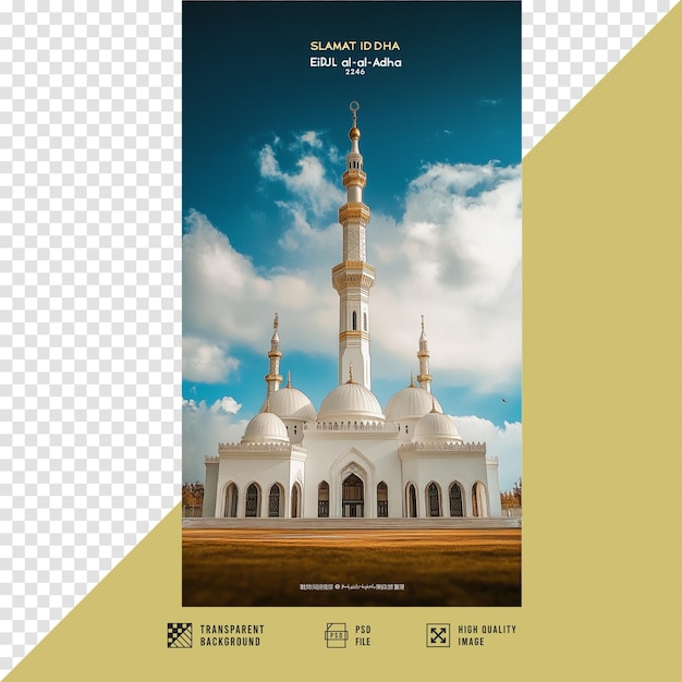 cartoon image of blue mosque on the right side without background hd quality