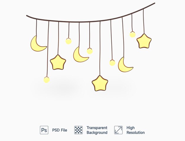 PSD un'immagine del fumetto di una luna e stelle con il file psd di testo nell'angolo.
