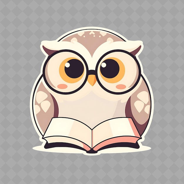 PSD a cartoon image of an owl reading a book