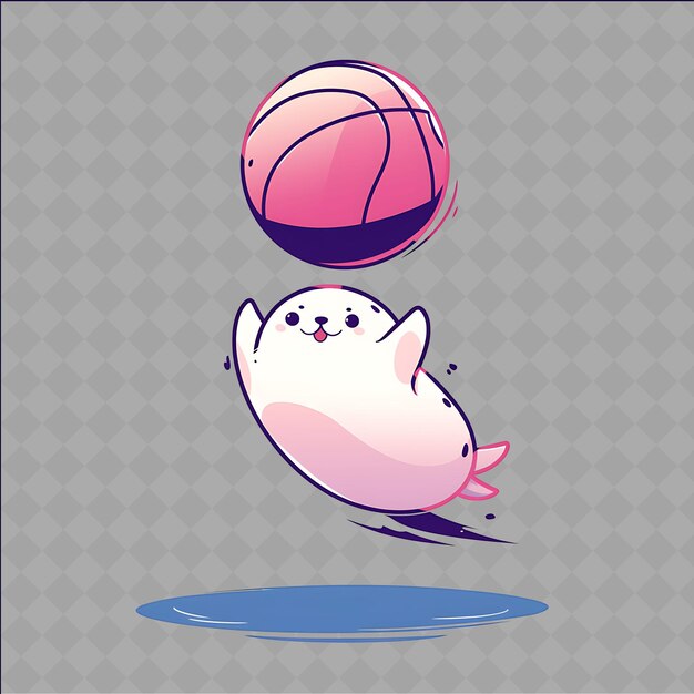 PSD a cartoon image of a seagull with a pink ball in the middle