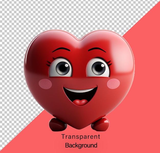 PSD emoji gioioso cuore rosso del fumetto isolato su sfondo trasparente