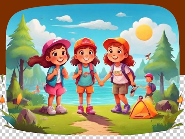 PSD cartoon kinderen voor de tent zomerkamp concept