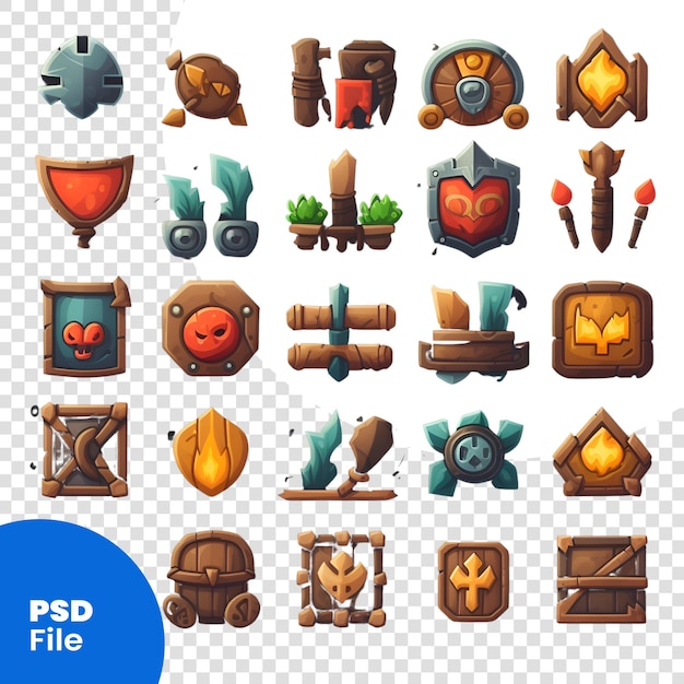 Cartoon knight armor icons set vector illustration of cartoon knight armor icons for web design psd template