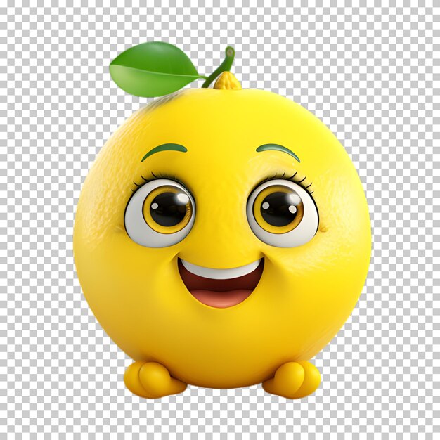 PSD cartoon lemon fruit isolated on transparent background